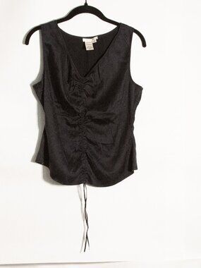 Diffusion D Silk Top M Black Ruched Sleeveless Stretch Blouse